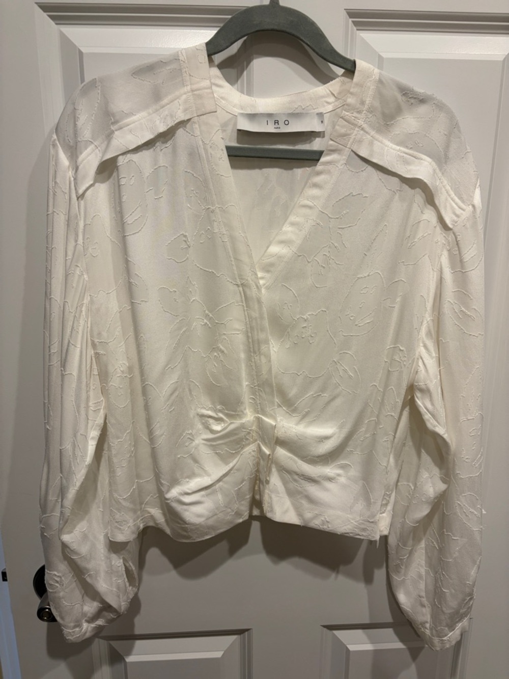 IRO Cream Floral Jacquard V-Neck Long Sleeve Blouse